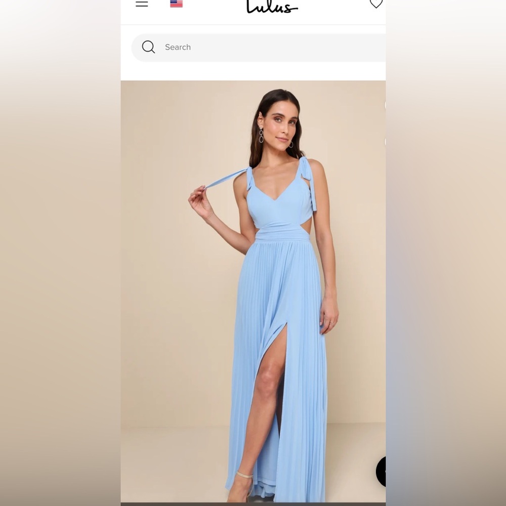 Lulus Celebratory Allure Powder Blue Pleated Backless Maxi Dress, Medium
